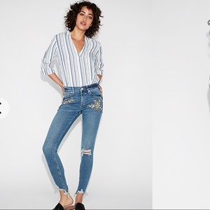 EXPRESS MIDRISE EMBELLISHED RIPPED ANKLE LEGGINGS